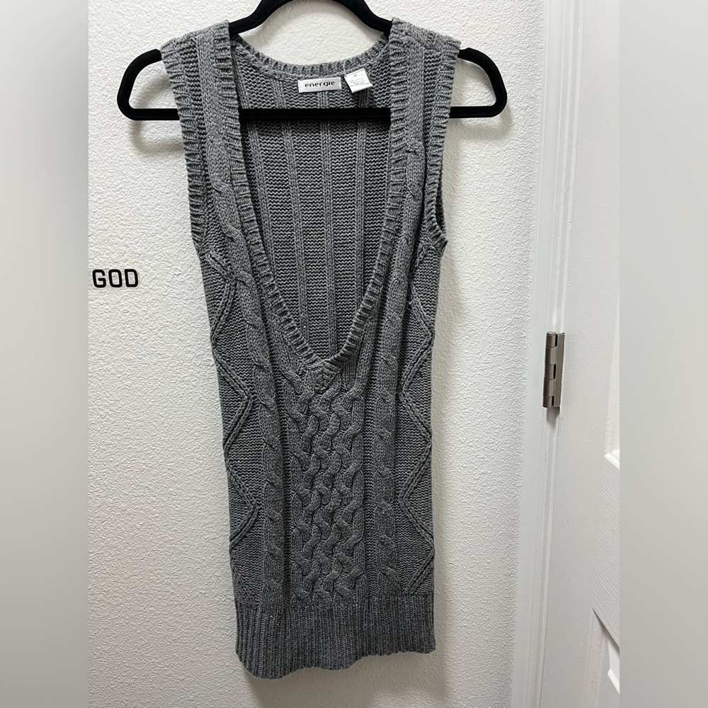 Energie Gray V-Neck Cable Knit Sweater